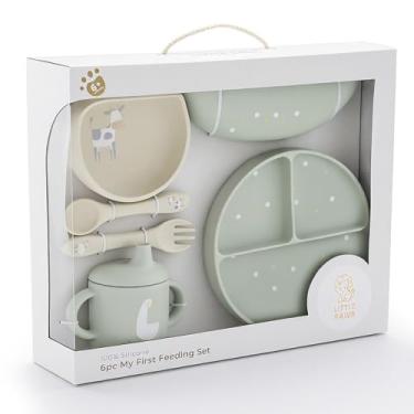 Imagem de Conjunto de silicone para alimentação de bebê, suprimentos de desmame para bebês, colheres de bebê, tigela de sucção, prato dividido, utensílios para comer alimentos sólidos de primeiro estágio (verde