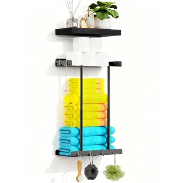 Imagem de Suporte de armazenamento de toalhas de banheiro, toalheiro para banheiro montado na parede de 57,7 cm com prateleira flaoting de 38 cm, comporta 6 toalhas grandes, toalheiro de parede para toalhas