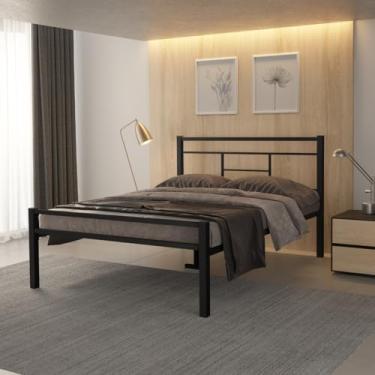 Imagem de Cama Casal Roma em Aço Reforçado com Estrado Metálico Design Moderno e Durável Compatível com Colchão 138x188 cm para Ambientes Compactos (Preto)