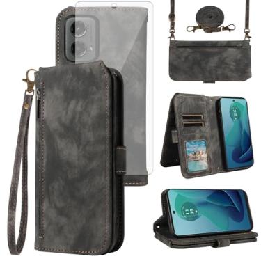 Imagem de Asuwish Capa para celular Motorola Moto G 5G 2024 carteira com protetor de tela de vidro temperado alça transversal alça flip zíper suporte para cartão de crédito suporte para dinheiro G5G 5 G G5