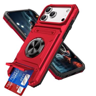 Imagem de MEMAXELUS Capa carteira para iPhone 17 Pro Max de 6,9 polegadas com suporte para cartão, [loja 2 cartões] Anel de 360° suporte de corpo inteiro, resistente, à prova de choque, capa de telefone para