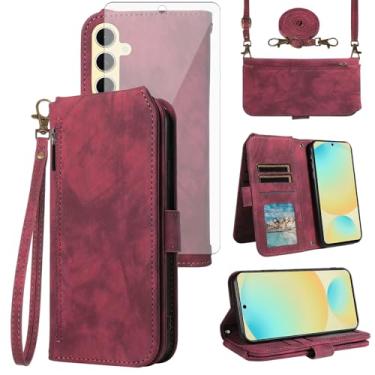 Imagem de Asuwish Capa de celular para Samsung Galaxy S24 FE 5G carteira celular com protetor de tela de vidro temperado alça transversal alça flip zíper compartimento para cartão de crédito S 24 EF AI S24FE