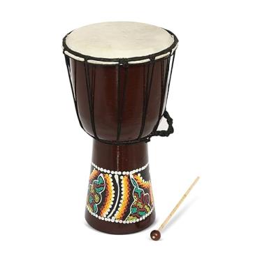 Imagem de Tambor de madeira esculpido à mão de 33 cm com batedor