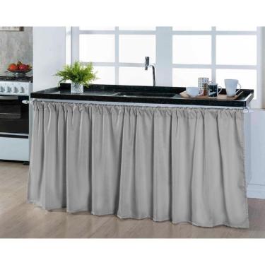Imagem de Cortina Pia Cozinha Balcão 80Cm De Altura Tecido Liso Cinza