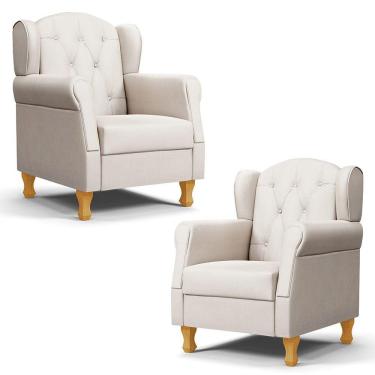 Imagem de Kit 02 Poltronas de Amamentação e Descanso Pés Madeira Lucy P04 Suede Bege - Mpozenato