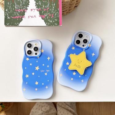 Imagem de Losin Capa para celular compatível com iPhone 17 Twinkle Little Stars com moldura ondulada fofa desenho kawaii céu noturno estrelas à prova de choque para adolescentes meninas azul