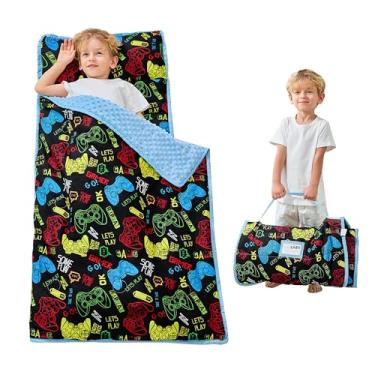 Imagem de Lasoftan Tapete de cochilo infantil com travesseiro e cobertor, tapetes de cochilo enrolados extragrande, sacos de dormir para meninos e meninas, saco de dormir infantil para creche, acampamento de