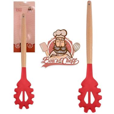 Imagem de Pegador Massa Silicone Vermelho Cabo Madeira Bon Chef 31X6,5