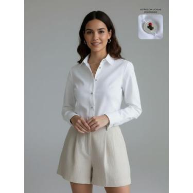 Imagem de Camisa Social Feminina com Bordado no Botão Premium  Blusa de Luxo Man