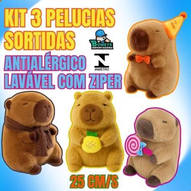 Imagem de Kit 3 Pelúcias Capivara Sortidas 25cm Lavável Antialérgica com Zíper -