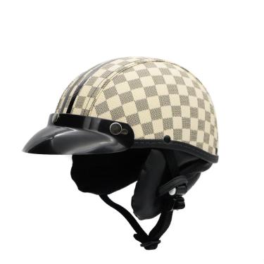Imagem de Capacete coquinho scooter moto elétrica bike couro xadrez