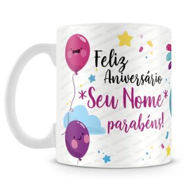 Imagem de Caneca Personalizada Feliz Aniversário com Foto e Nome - 325ml - Amo C