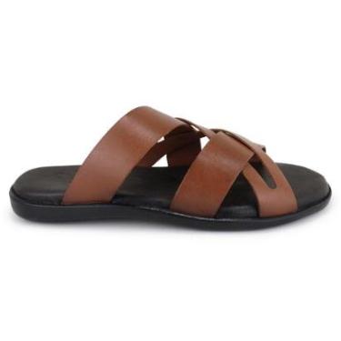 Imagem de Chinelo Sandália Masculino Couro Marrom Confort Ortopédica-Masculino