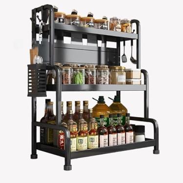 Imagem de Prateleira Organizadora Cozinha Prateleira de armazenamento multifuncional prateleira porta-tempero de aço inoxidável (3 camadas(Grande capacidade))