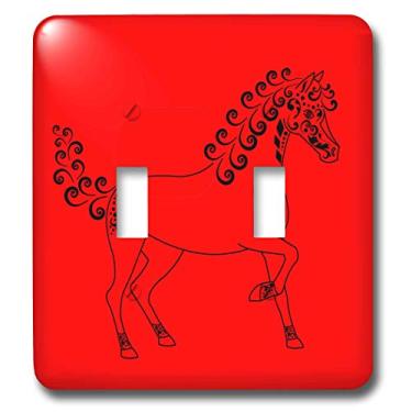 Imagem de 3dRose Horse Lover Gifts - Tattooed Horse Outline - Red and Black - Double Toggle Switch (lsp_35450_2)