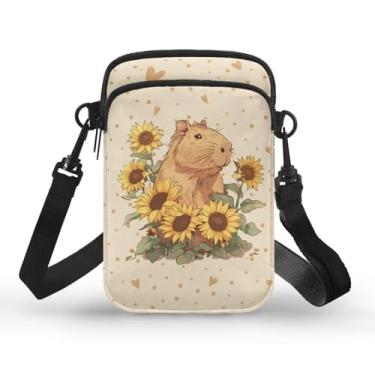 Imagem de Ecaestolph Bolsa tiracolo de 2 camadas com estampa de gato, bolsa tiracolo de poliéster, bolsa de cintura para mulheres, Capivara girassol marrom amor, One Size