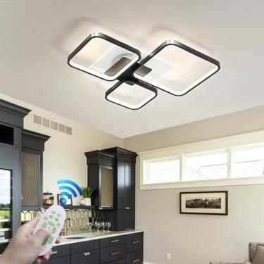 Imagem de Luminária de teto moderna grande de alumínio para ambientes internos com controle remoto LED regulável 131W lâmpada retangular dourada com controle remoto criativo quadrado 5 anel de luz ade