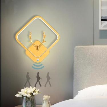 Imagem de Luminária de parede LED minimalista com chifres e detector de movimento, arandela moderna nórdica, luminária de parede 12W 3000K/4000K, lâmpada de cabeceira nórdica moderna, noite, corredor