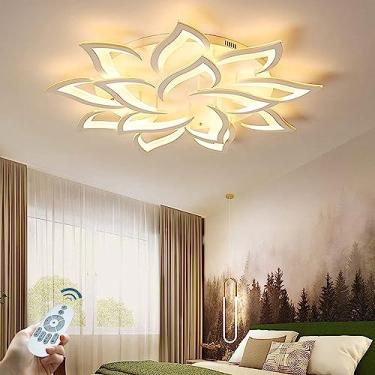 Imagem de Luminária de teto LED com design moderno de flores, controle remoto regulável, ideal para quarto, sala de estar, cozinha e sala de jantar, abajur de acrílico, tamanho 14"