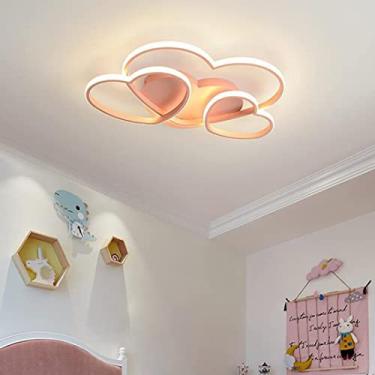 Imagem de Luminária de teto infantil LED regulável, luminária de teto para quarto infantil, rosa, para meninas, decoração de desenho animado com controle remoto, luminária de quarto moderna, design de