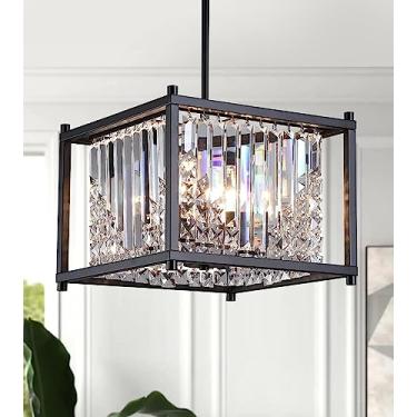 Imagem de Lustre de cristal moderno com luminárias suspensas de LED N cromadas para sala de estar, escada, hotel, fazenda e restaurante, grande iluminação pendente em forma de gota de chuva, quadrado