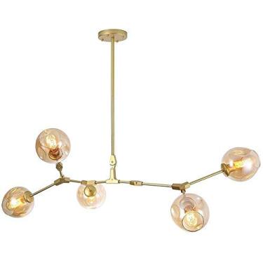 Imagem de Lustre E27 Nordic Glass Ball Chandelier Altura ajustável, Lustre preto fosco, E26 Metal Hand Blow Branches Pendant Light, Luminárias de globo de meados do século de 79"