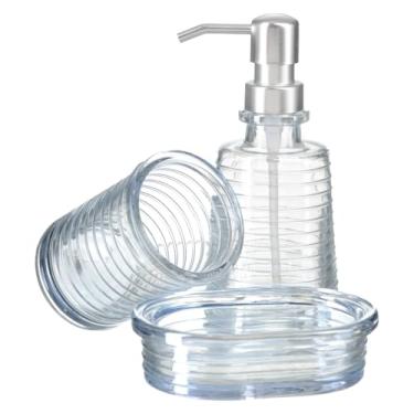 Imagem de Kit Lavabo Banheiro Vidro Porta Sabonete Líquido Escova Pia