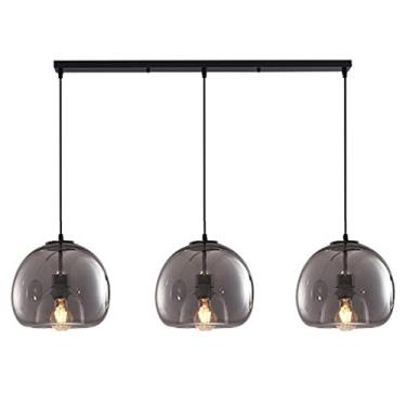 Imagem de Lustre moderno, luminária pendente de globo de vidro moderno, luminária suspensa industrial de meados do século, cabo ajustável, vidro âmbar/cinza esfumaçado, luminária de teto redonda para