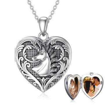 Imagem de Colar SOULMEET, medalhão de unicórnio em forma de coração, prata ester