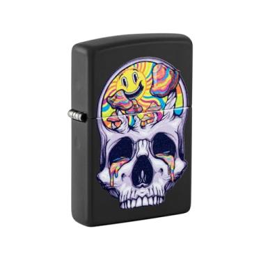 Imagem de Zippo Isqueiro de bolso preto fosco com design de lua e caveira