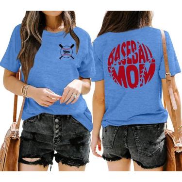 Imagem de Camiseta HQP Baseball Mom para mulheres azul casual de manga curta