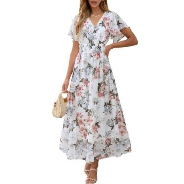 Imagem de Vestido maxi ANRABESS floral de verão com decote em V e chiffon para m
