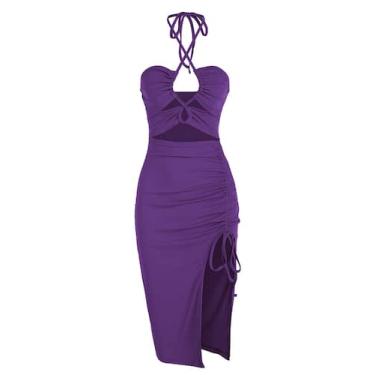 Imagem de Vestido feminino ZAFUL sem mangas Midi Halter Criss Cross A-Purple