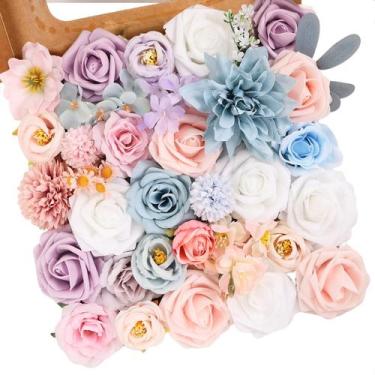 Imagem de Caixa combinada de flores artificiais Luckinds, azul empoeirado, rosa,