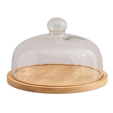 Imagem de Suporte de bolo bandeja de bolo de aniversário, suporte de exibição de madeira giratório com tampa, tampa de bolo transparente, capa de vidro, bandeja de sobremesa (sem rotação GG)