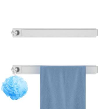 Imagem de Kit de suporte de toalha de aço inoxidável, fácil de instalar, prático, sem perfuração, conjunto de trilho de parede de banheiro multiuso (prata)