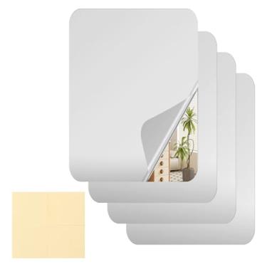 Imagem de Azulejos de parede de espelho de acrílico autoadesivos refletivos 2 mm de espessura espelhos flexíveis folhas decorativas em espelhos para decoração de parede de casa de banho quarto (prata-4-20 * 30