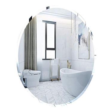 Imagem de Espelho de banheiro montado na parede espelho penteadeira parede chanfrada oval barbear geométrico decorativo com 2 ganchos para pendurar quarto 40 x 60 cm
