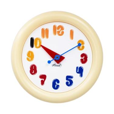 Imagem de Bothyi Relógio de parede nórdico redondo decorativo mudo simples de 30 cm para pendurar relógio de arte para decoração de cozinha, casa, sala de jantar, Amarelo Colorido