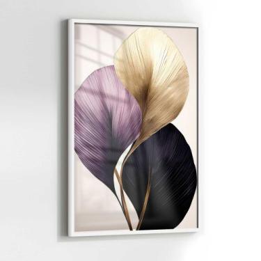 Imagem de Quadro Decorativo com Moldura e Acrilico Cristal Vidro Planta Floral M