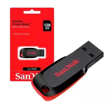 Imagem de Pendrive Sandisk Cruzer Blade 128gb 2.0 Preto e Vermelho