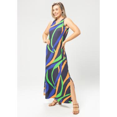 Imagem de Vestido Pau a Pique Longo Estampado Azul Marinho