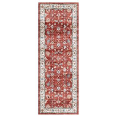 Imagem de Gertmenian Tapete de área de fácil manutenção e lavável para ambientes internos – corredor de 5 x 15 cm, ideal para áreas de alto tráfego na sala de estar, quarto, entrada – vermelho casper, 23236