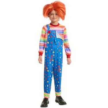 Imagem de Padama Fantasia de Halloween Chucky para meninos, listrada, arco-íris, festa e cosplay, Multicor, M