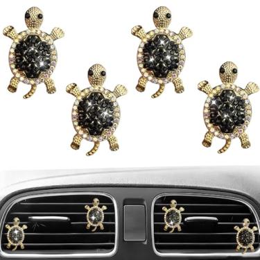 Imagem de 4 peças de cristal brilhante tartaruga tartaruga clipe de saída de ar purificadores de ar difusor encantadores fofos decoração interior auto acessórios de carro para mulheres (preto)