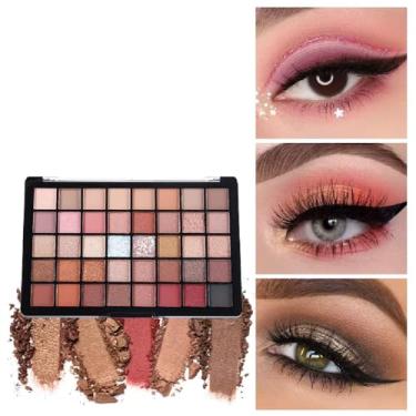 Imagem de Paleta de Sombras 40 Cores, Estojo de Maquiagem Profissional com Tons Neutros, Rosa e Marrom, Acabamento Cintilante e Fosco