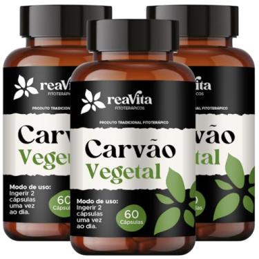Imagem de Kit 3 Carvão Vegetal Ativado 1000mg Alta Concentração| Suplemento Natural Digestão Gases Intestinais | 60 Cápsulas por Pote