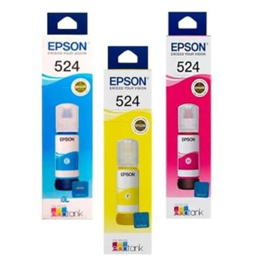 Imagem de Kit 3 - Garrafa Refil Tinta E coTank T524 Azul/Vermelho/Amarelo Pigmentada - L6490,L6580,L15150,L15160 (O r iginal)