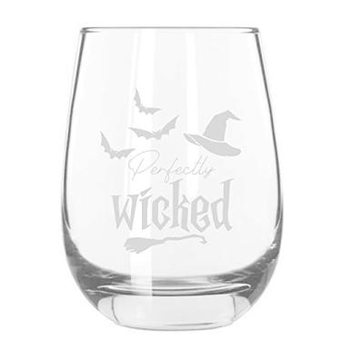 Imagem de Taça de vinho sem haste gravada Perfectly Wicked Happy Halloween de 432 g