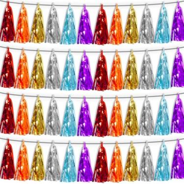 Imagem de 4P Faixa de borla azul lago laranja-vermelho-dourada-prata-roxo guirlanda folha metálica franja banner borla borla flâmula pano de fundo para desfile, decorações de festa de casamento de formatura